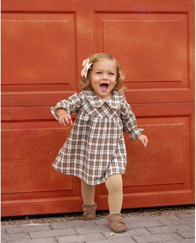 Baby Girls Green and Brown Collared Dress