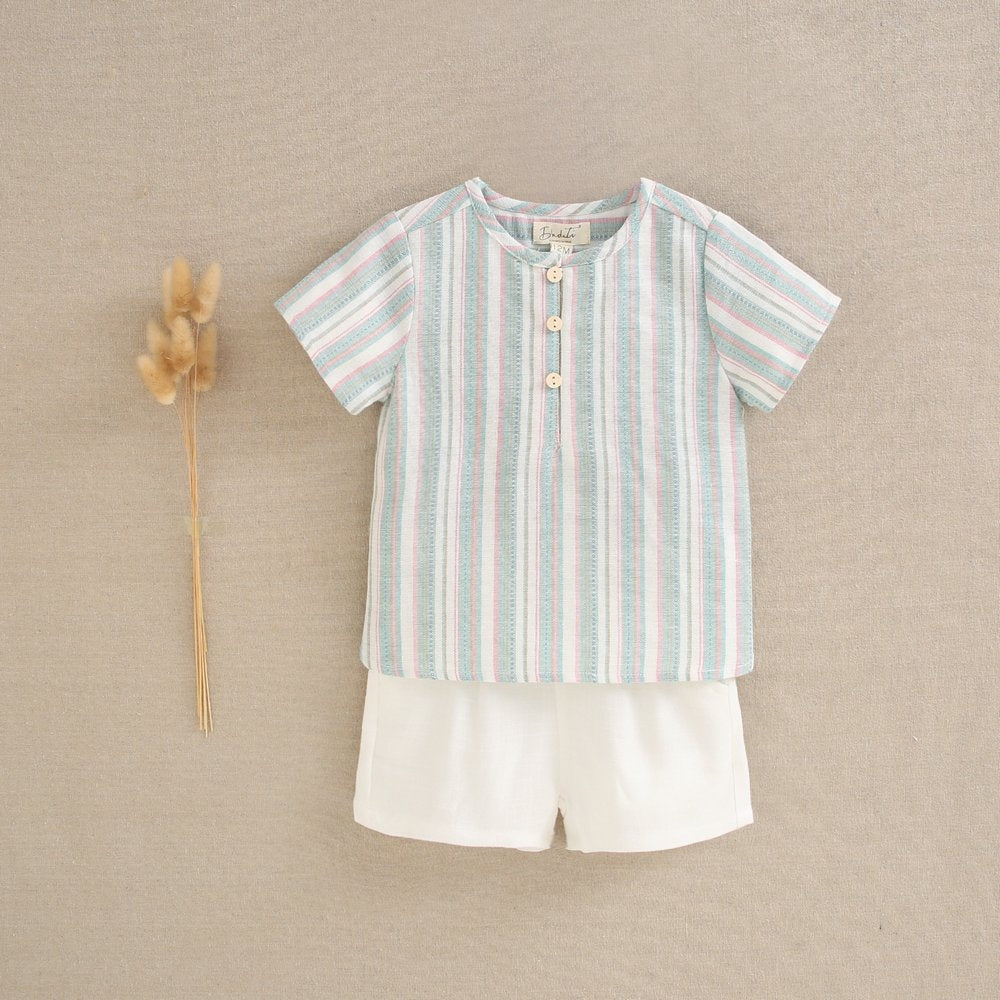 Green and pink striped baby boy set