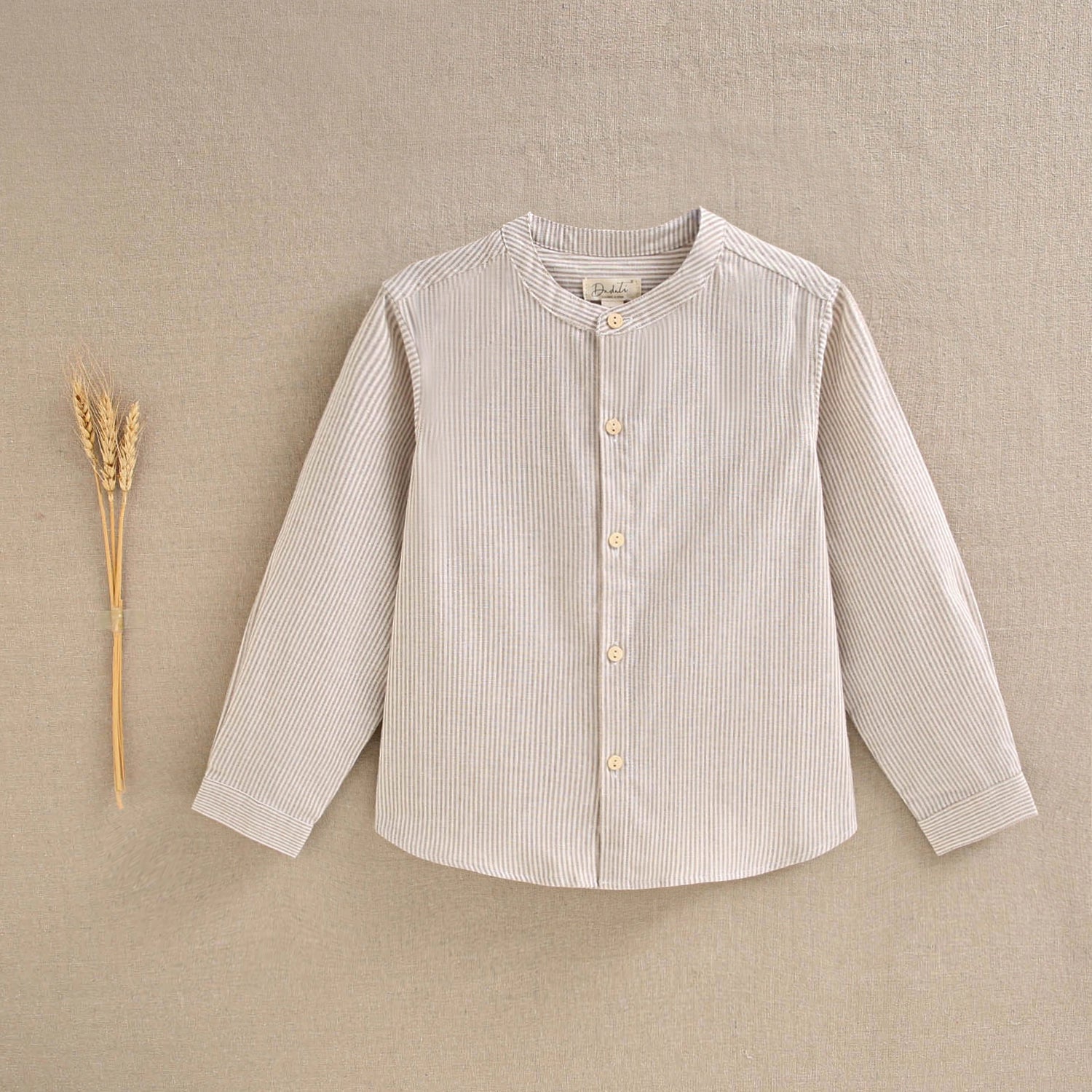 Long-Sleeved Shirt For Boys with Stripes in Tan Beige