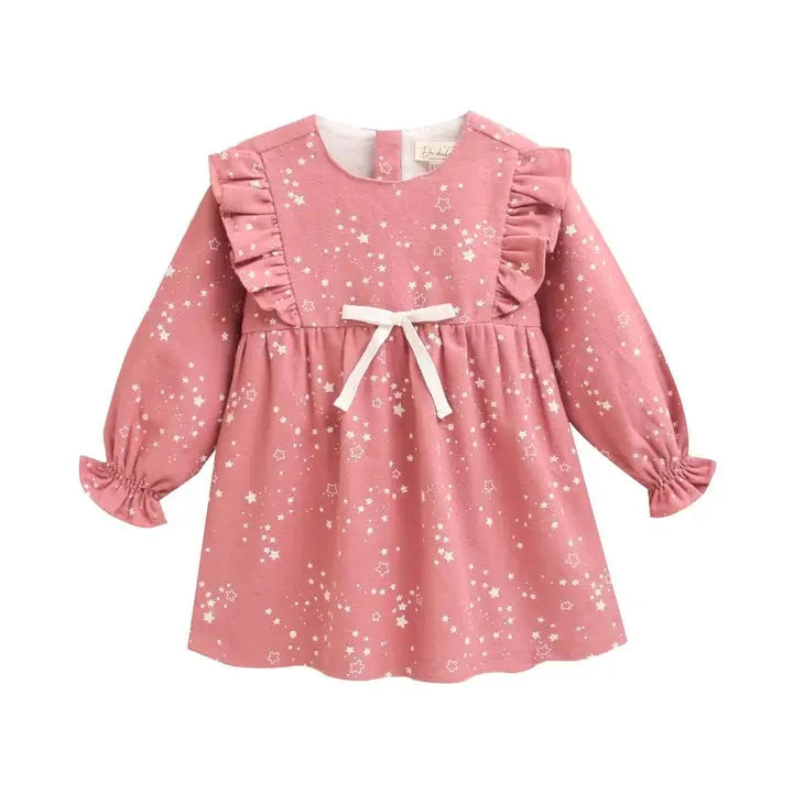 Pink Star Baby Girl's Dress with Ruffle and Bow