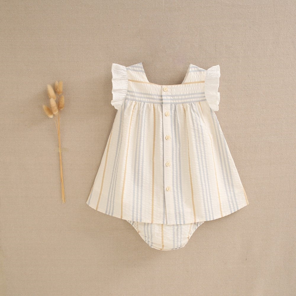 Baby girl dress with blue and camel striped with pants