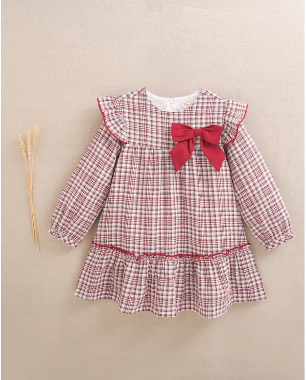 Girl's Checkered Dress with Bow Detail