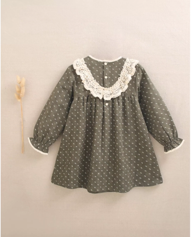 Girls ivory leaf print lace dress - Little Blossom Boutique