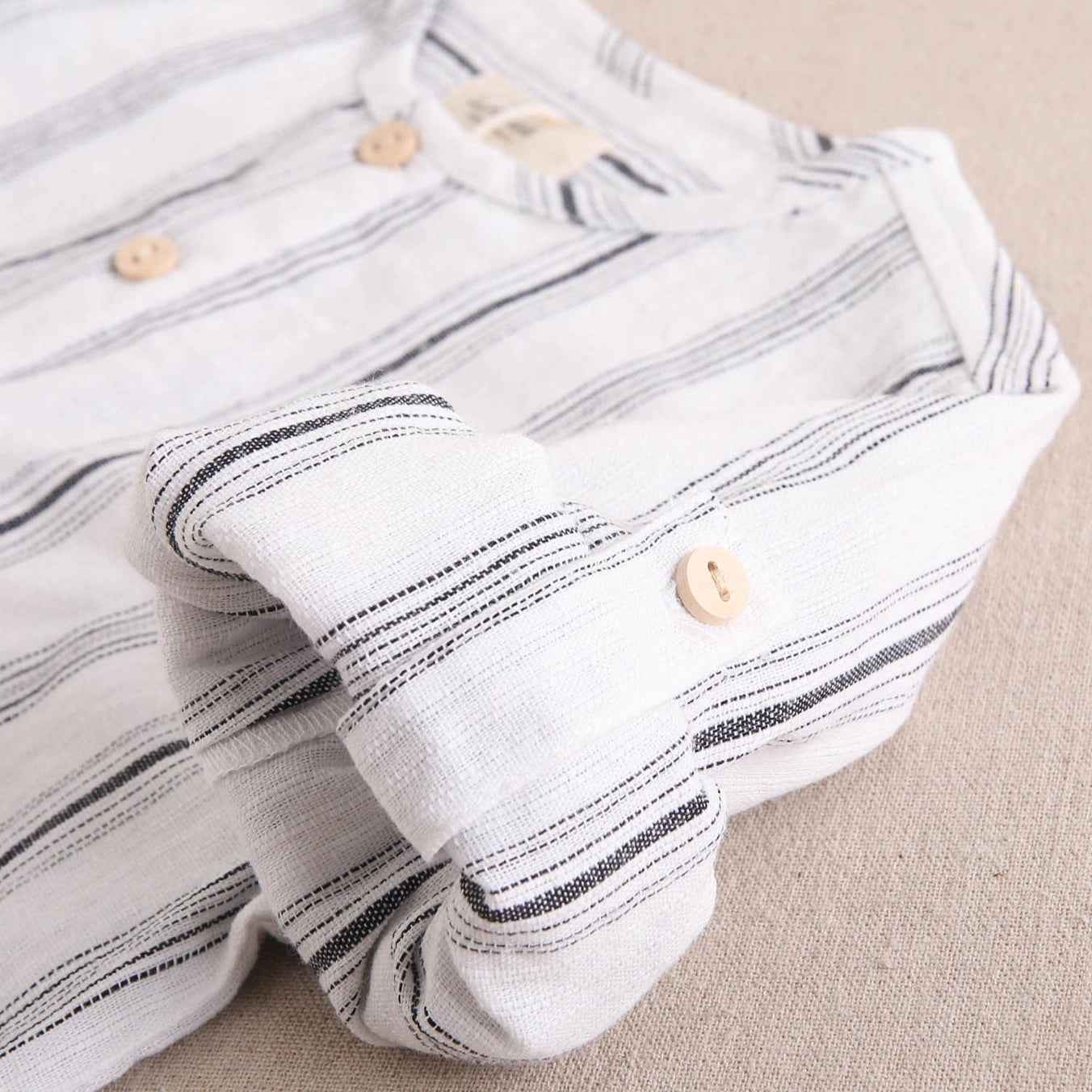 Bicolor Striped Boy's Shirt with Mandarin Collar