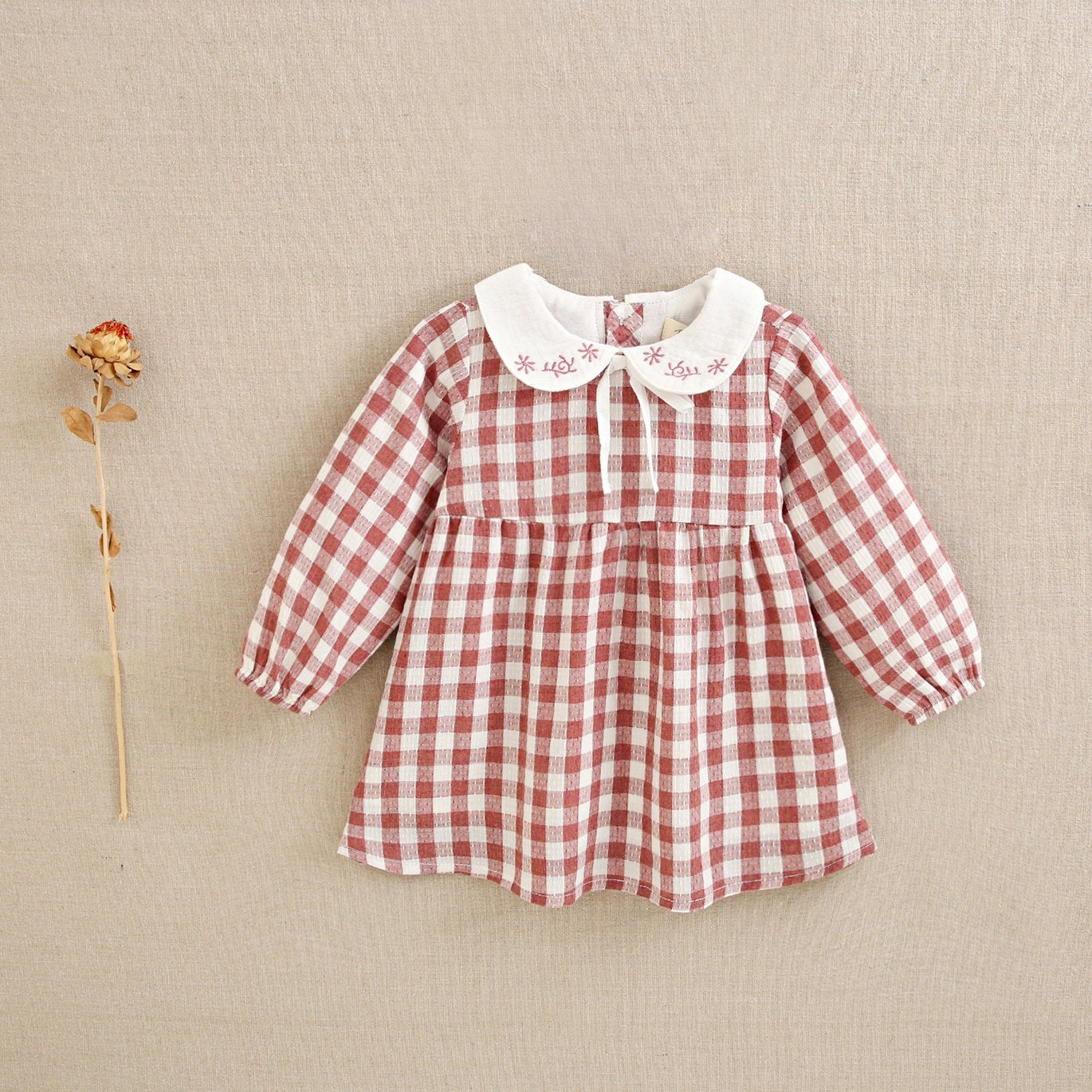 Rose Check Dress with Collar