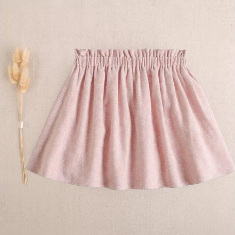 Girl's Skirt in Pink Fabric with Twig Print