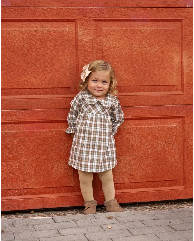Baby Girls Green and Brown Collared Dress