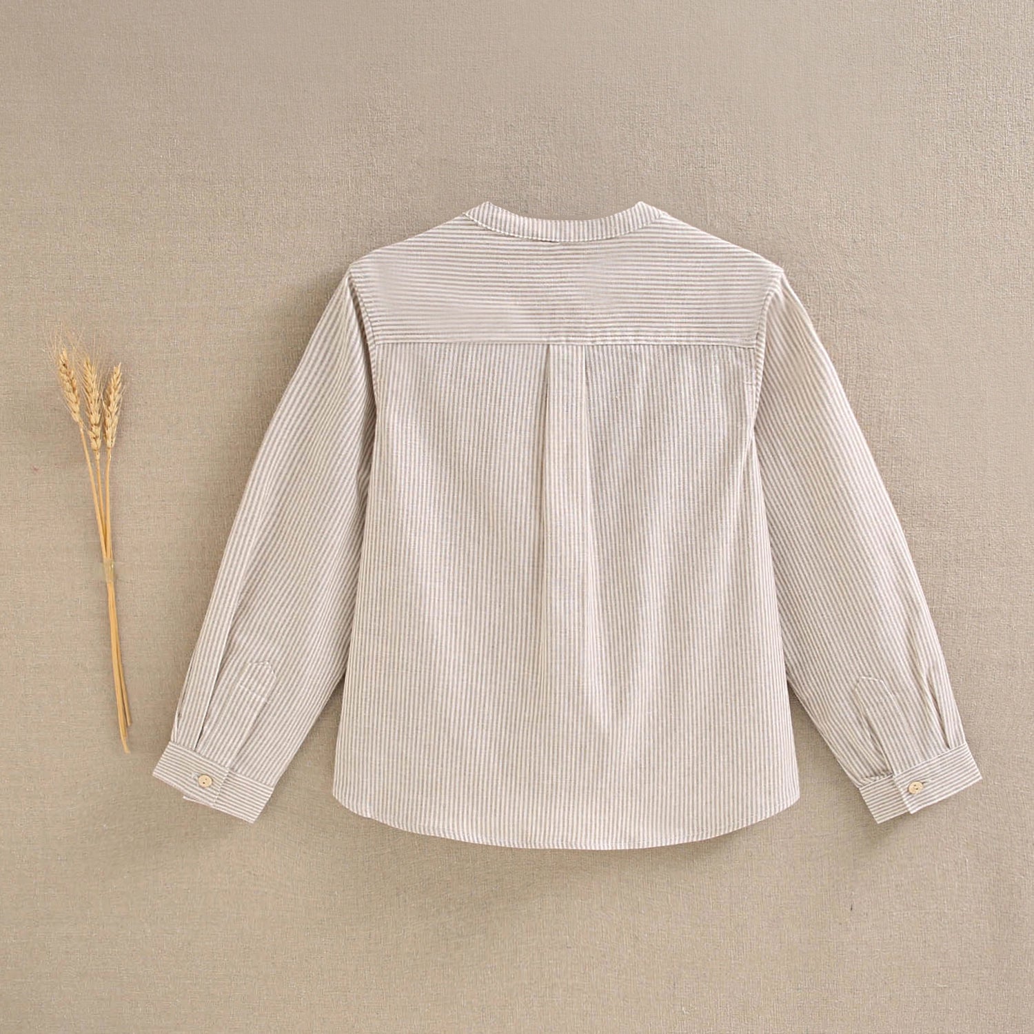 Long-Sleeved Shirt For Boys with Stripes in Tan Beige