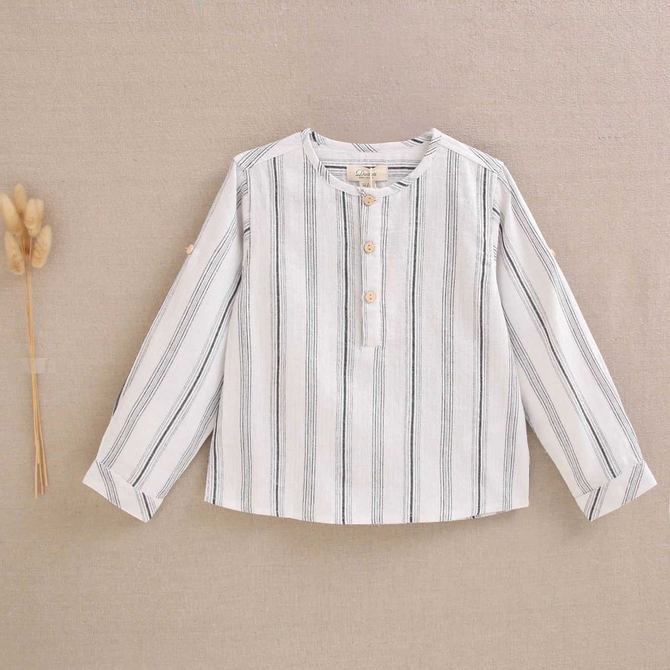 Bicolor Striped Boy's Shirt with Mandarin Collar