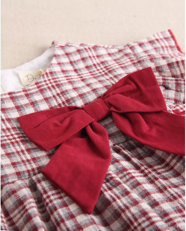 Girl's Checkered Dress with Bow Detail