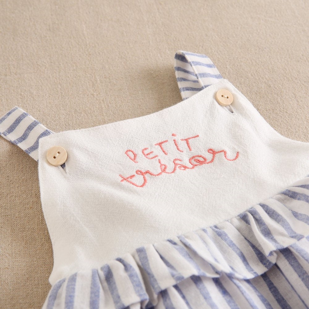 Baby Girl White and Blue Stripe Dress and Pants