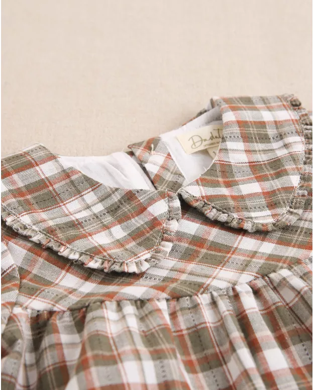 Baby Girls Green and Brown Collared Dress
