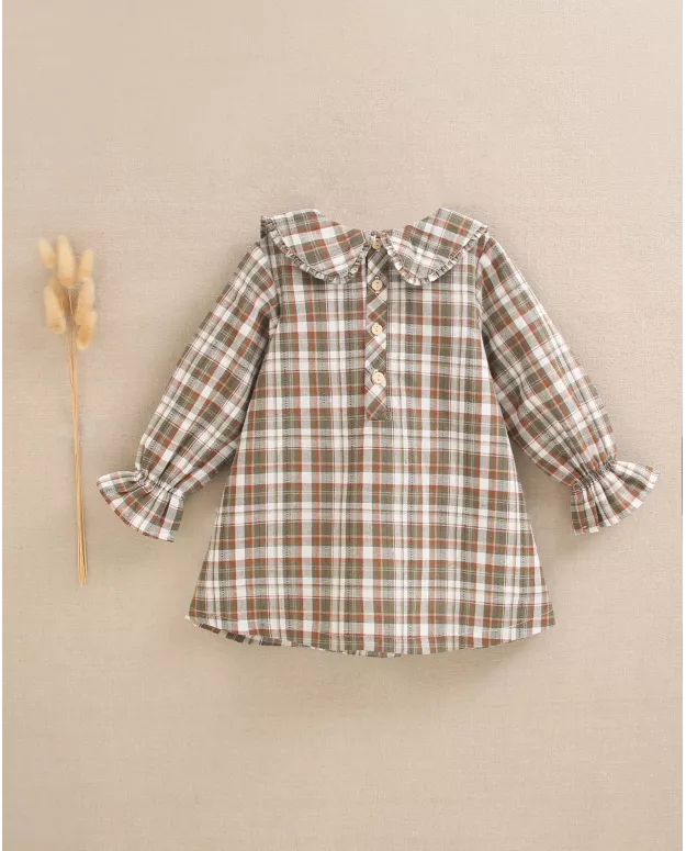 Baby Girls Green and Brown Collared Dress