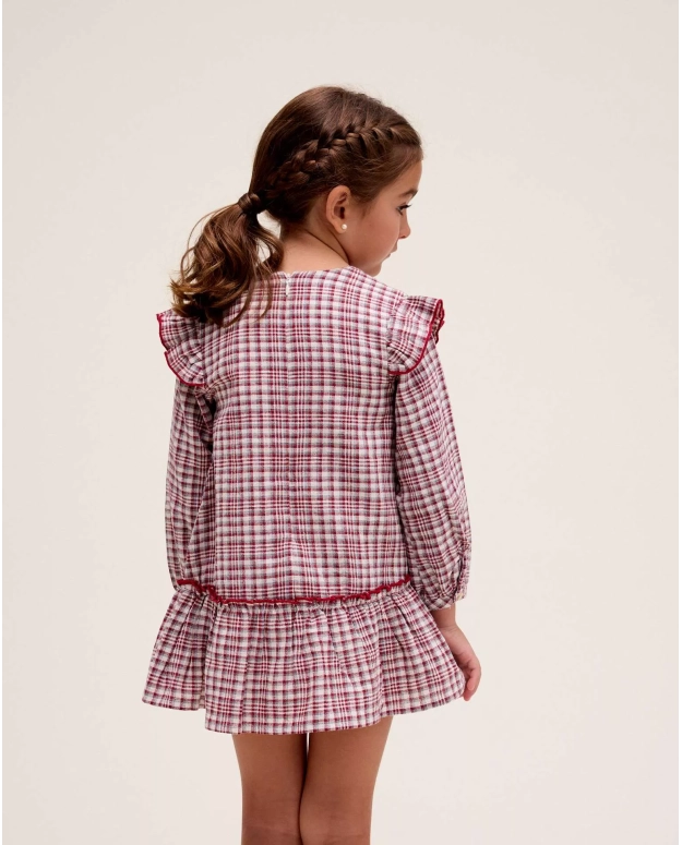 Girl's Checkered Dress with Bow Detail