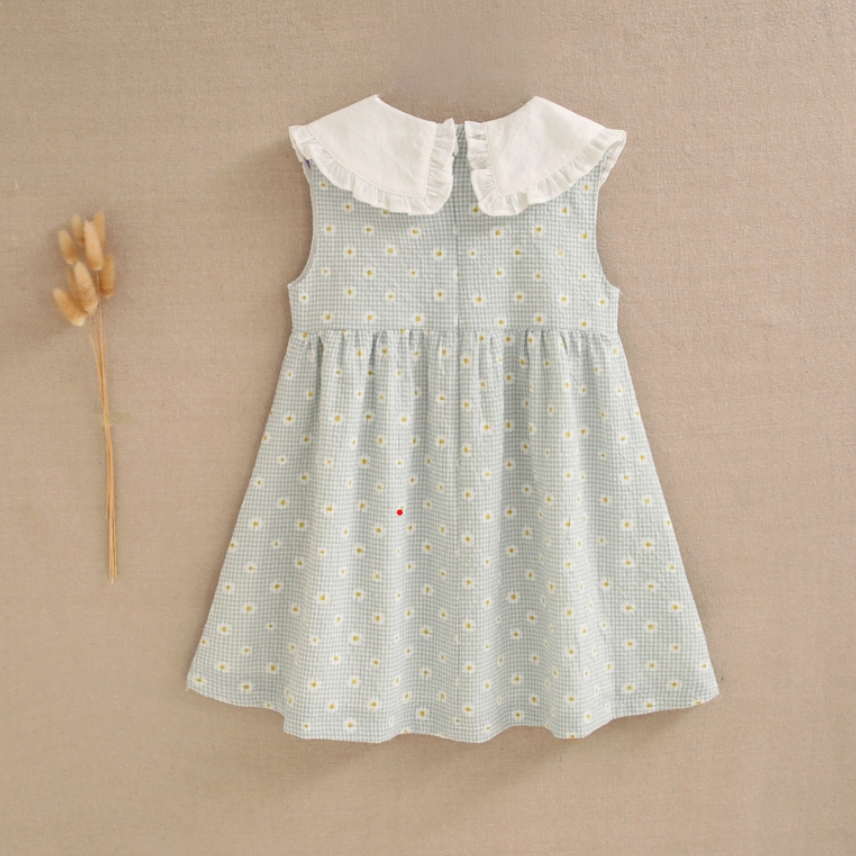 Green and Daisy Checkered Girl's Dress