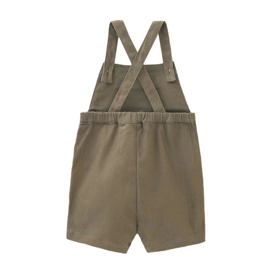 Khaki Short Baby Dungarees with Crossed Straps