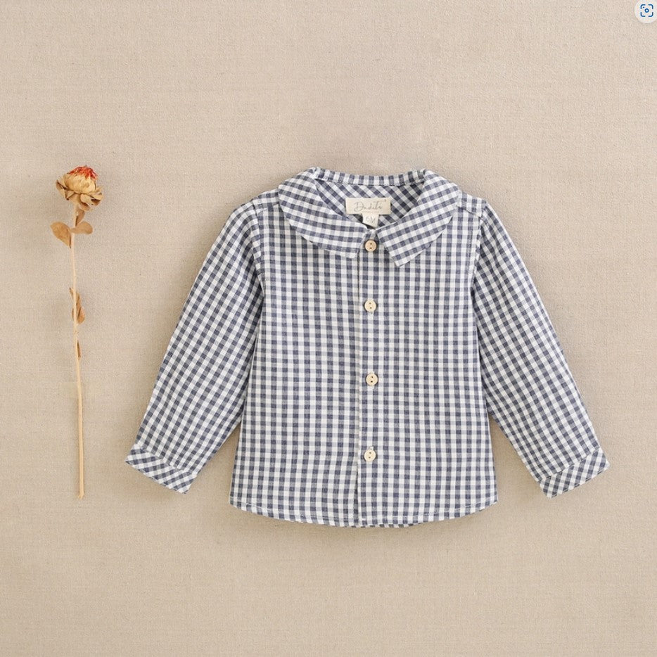 Vichy Blue and White Plaid Baby Long Sleeve Shirt