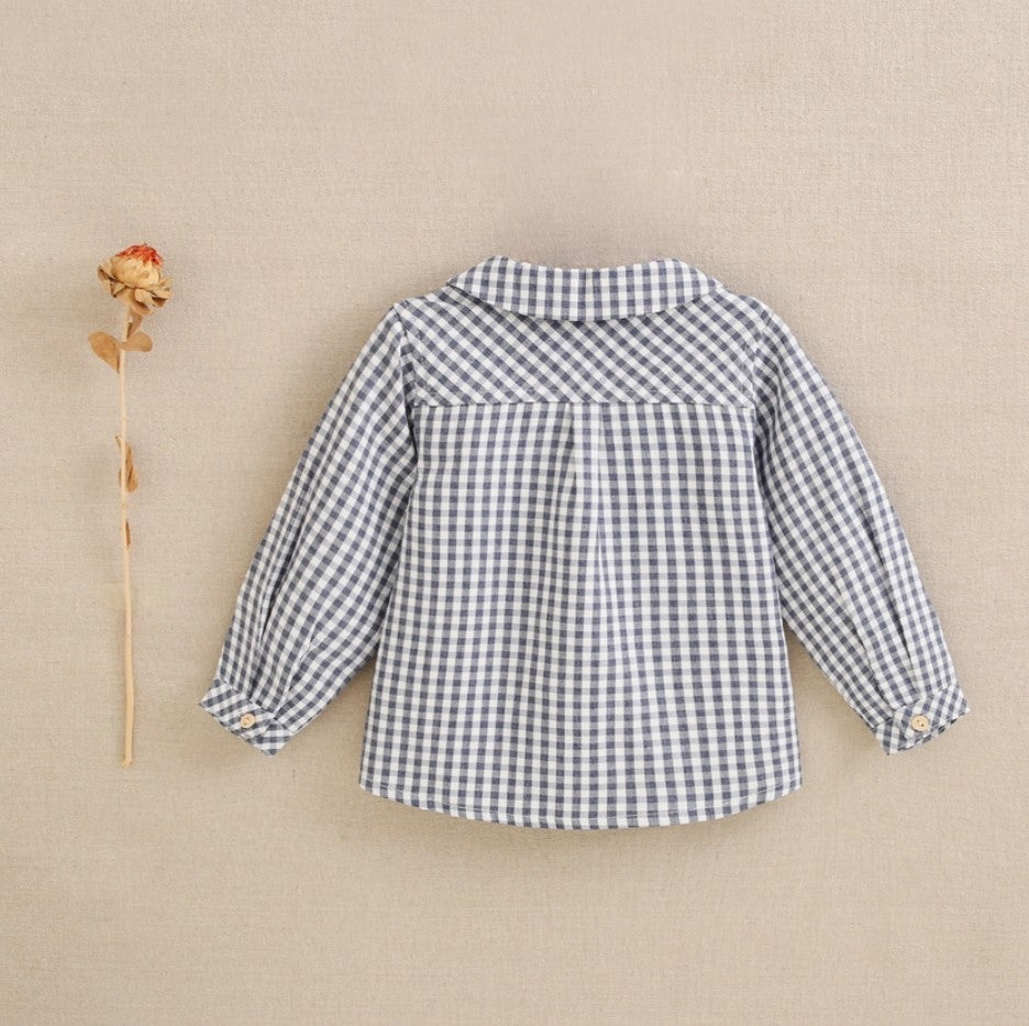 Vichy Blue and White Plaid Baby Long Sleeve Shirt