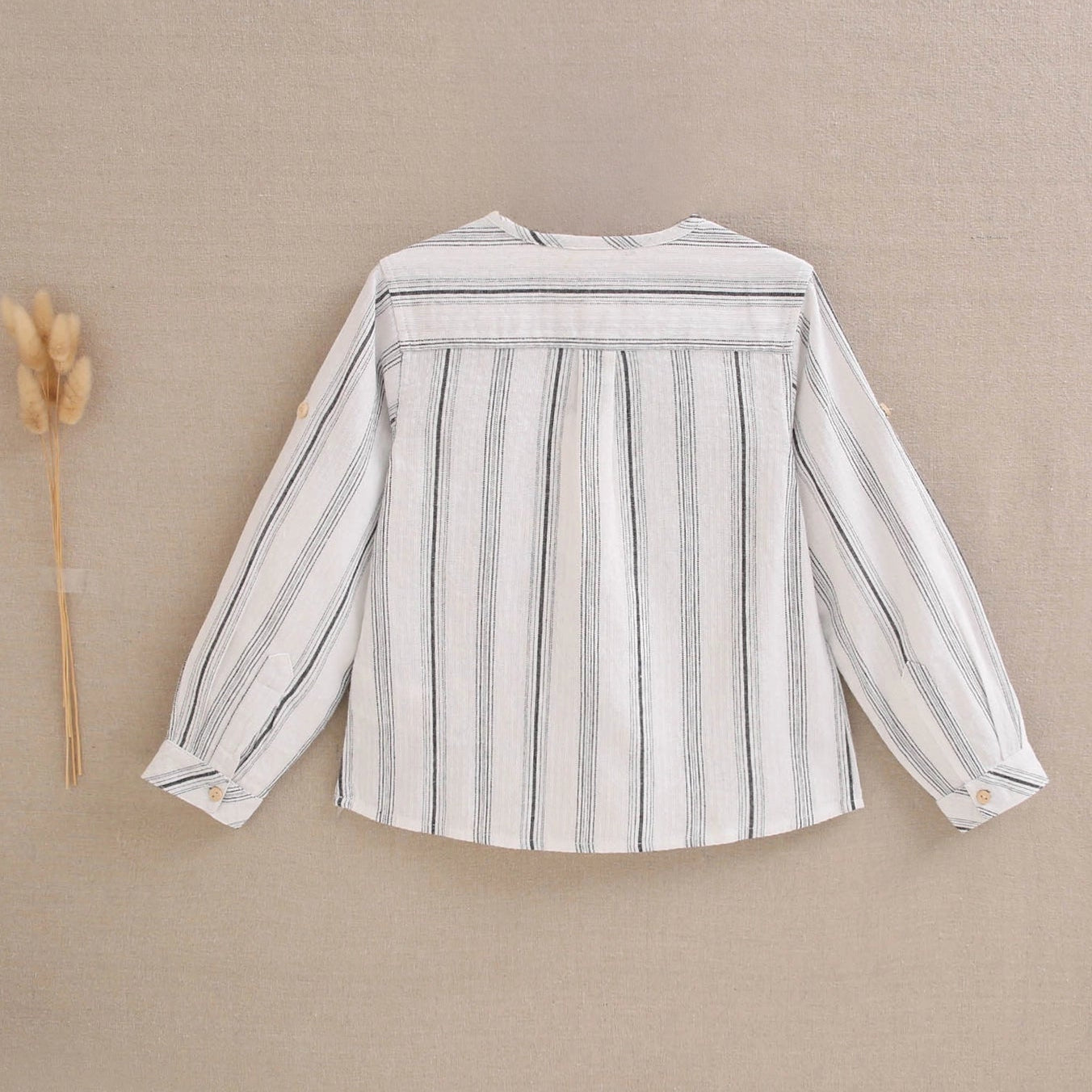 Bicolor Striped Boy's Shirt with Mandarin Collar