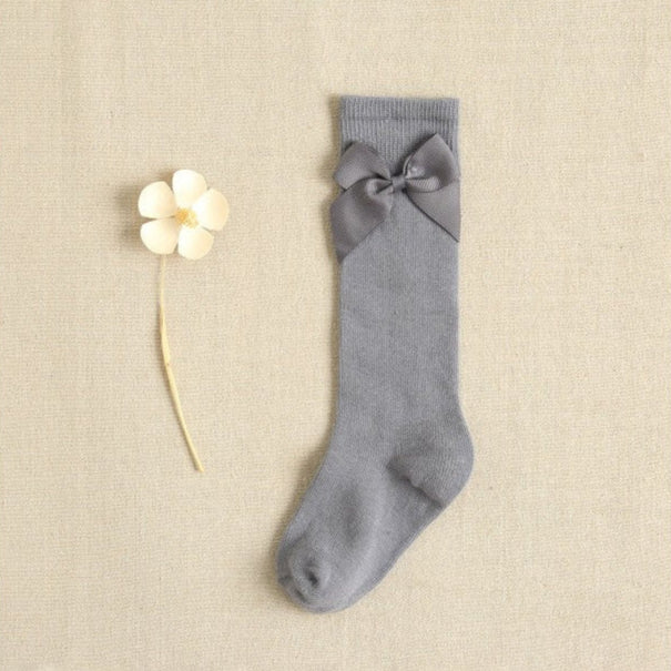 Solid Colour High Socks For Girls with Tone Tie