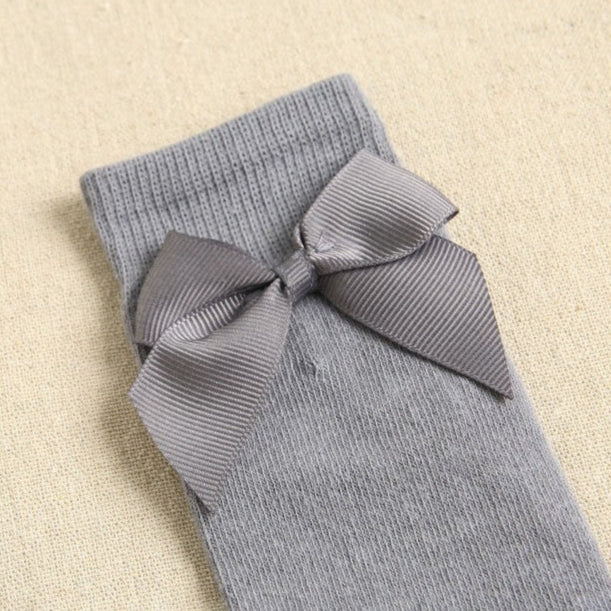 Solid Colour High Socks For Girls with Tone Tie