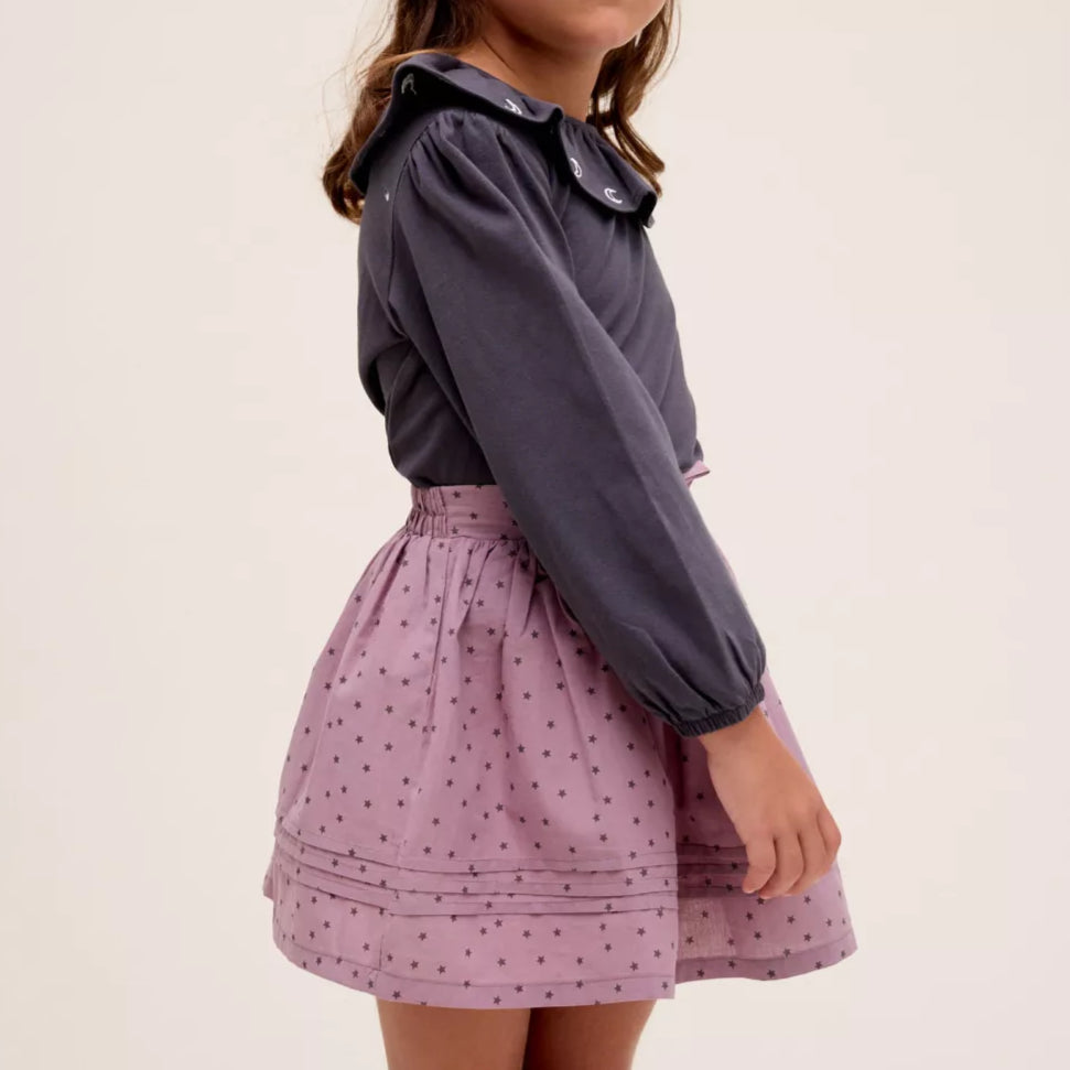 Dark Grey Girl's T-Shirt with Ruffle Collar and Embroidery