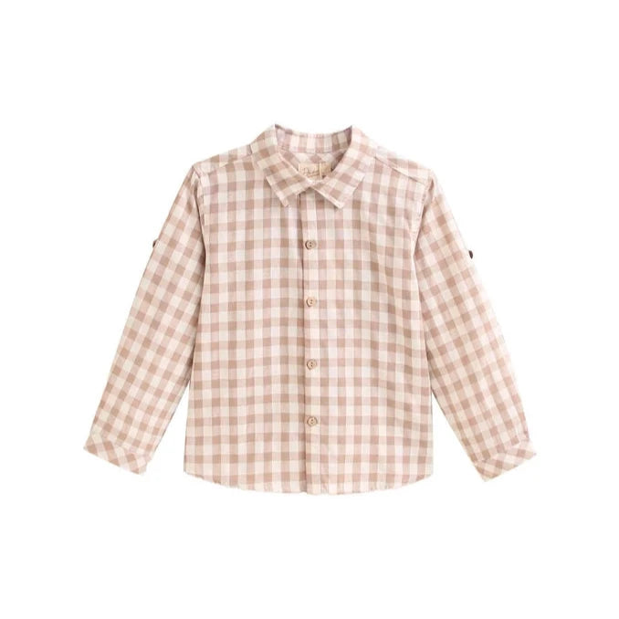 Boy's Brown and White Checkered Shirt with Classic Collar