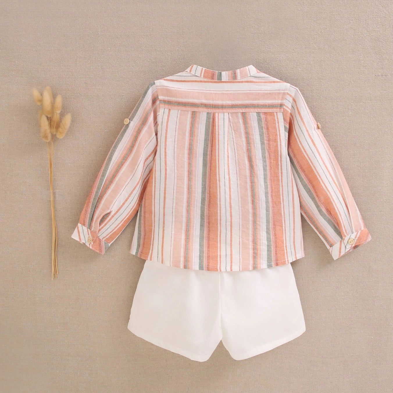 Baby Boy Set with Long-Sleeve Shirt and White Shorts