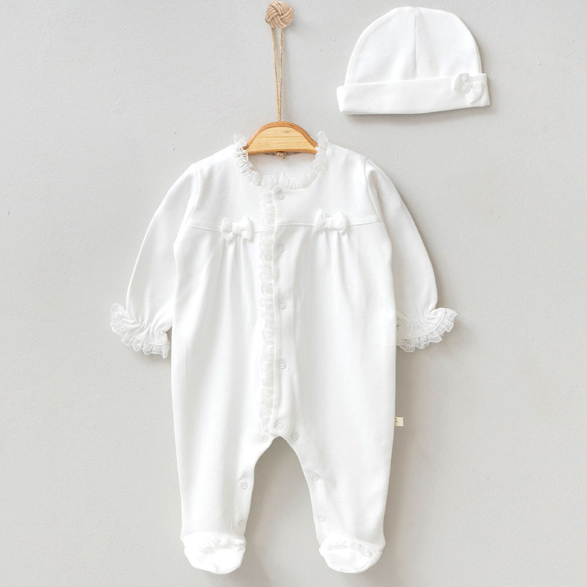 White Collar Onesie & Bonnet Set